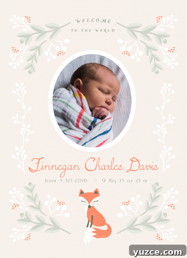Welcome to the World, Baby Finnegan: Introducing Your Newborn 2 birth announcement