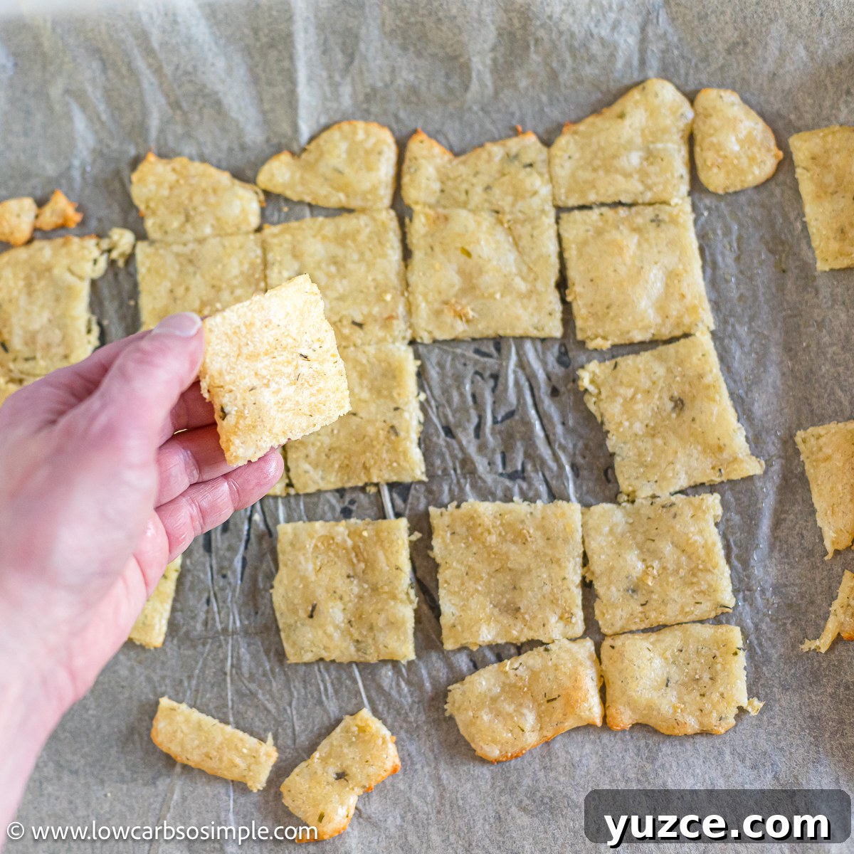 Carnivore Keto Mozzarella Flatbread Recipe for Low-Carb Diets 12 Hand Holding One Piece of Flatbread | Low-Carb, So Simple