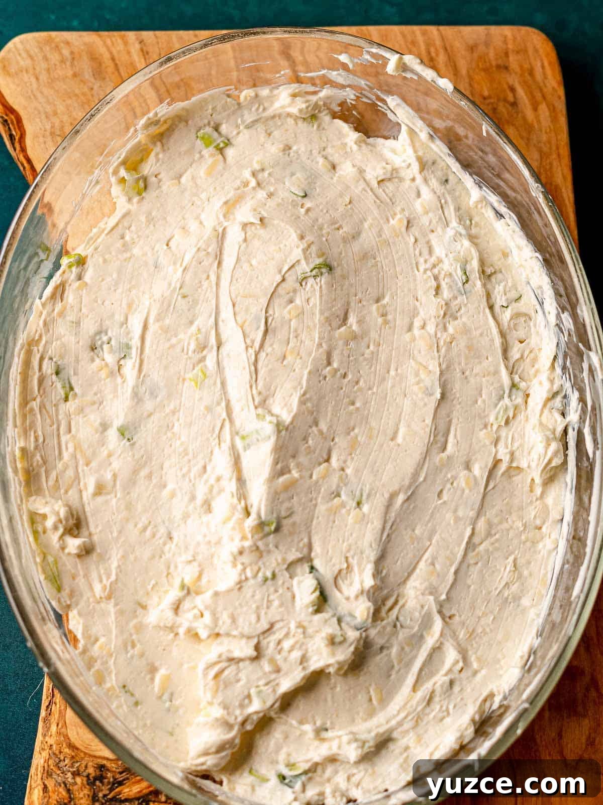 Cranberry Jalapeño Cream Cheese Dip Recipe for Holiday Parties 7 Cream cheese spread in a pan.