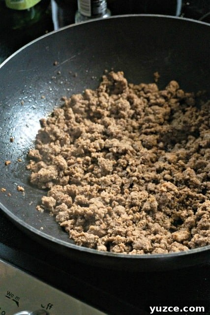 ground beef in a pan