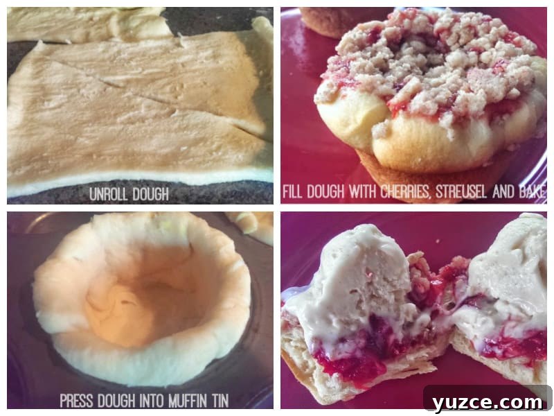 mini rustic Cherry Streusel Crescent Pies dessert recipe