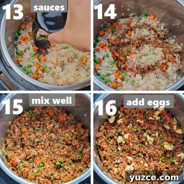Authentic Chinese Pork Fried Rice Recipe for Perfect Takeout Flavor 8 mixing the sauces and the scrambled eggs