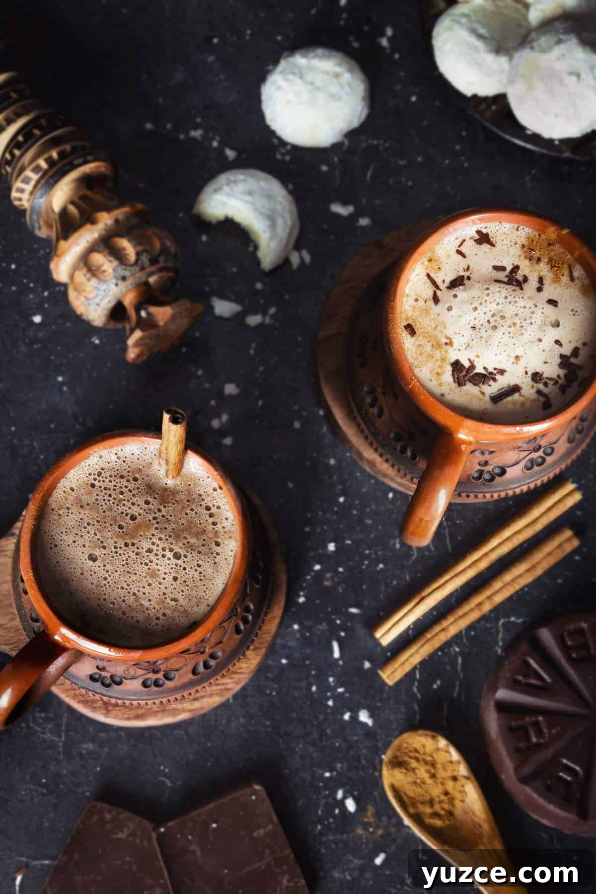 Oaxacan Hot Chocolate (Xocolatl): Authentic Mexican Recipe 7 Two servings of Wahaca hot chocolate on a table.