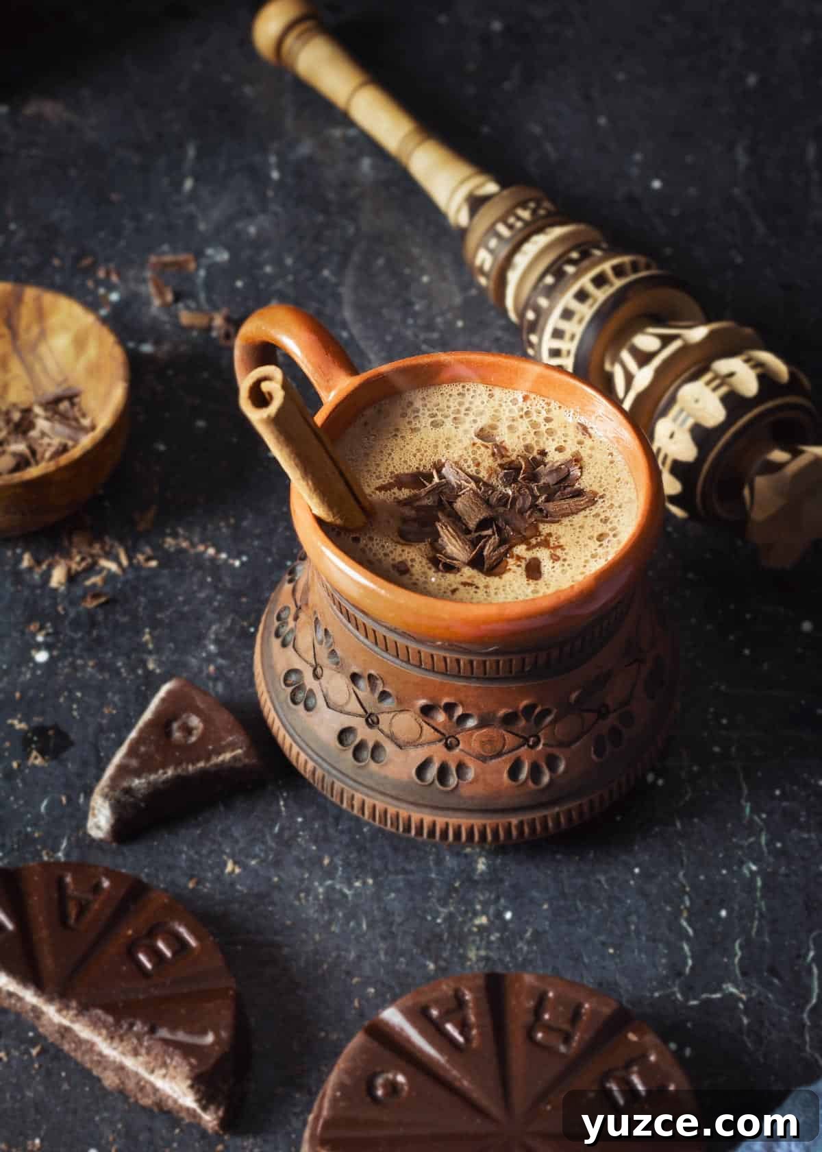 Oaxacan Hot Chocolate (Xocolatl): Authentic Mexican Recipe 8 Oaxacan Mexican hot chocolate in a mug with chocolate shavings.