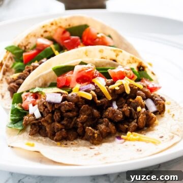 A close up view of lentil tacos on a plate.