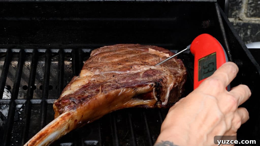 Perfect Reverse Sear Steak Technique for Tender, Crispy Results 8 checking temperature of bbq steak with a digital thermometer