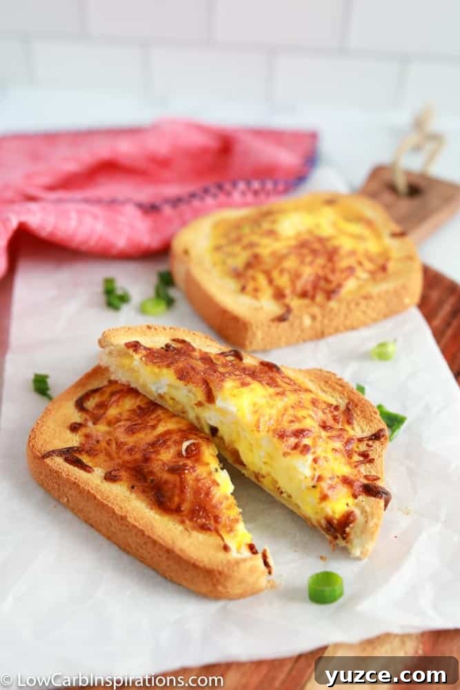 Keto Omelet Toast Made in an Air Fryer: Quick Low-Carb Breakfast 2 overhead photo of omelet toast recipe in an air fryer on parchment paper and cutting board