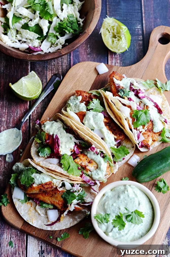Blackened Fish Tacos with Creamy Avocado Cilantro Sauce 3 Blackened Fish Tacos with Avocado-Cilantro Sauce