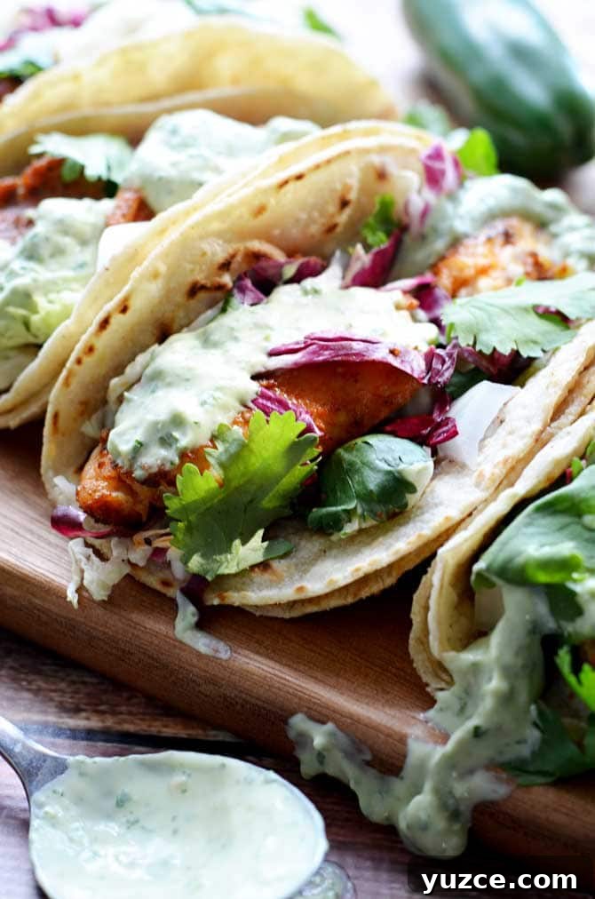 Blackened Fish Tacos with Creamy Avocado Cilantro Sauce 4 Blackened Fish Tacos with Avocado-Cilantro Sauce