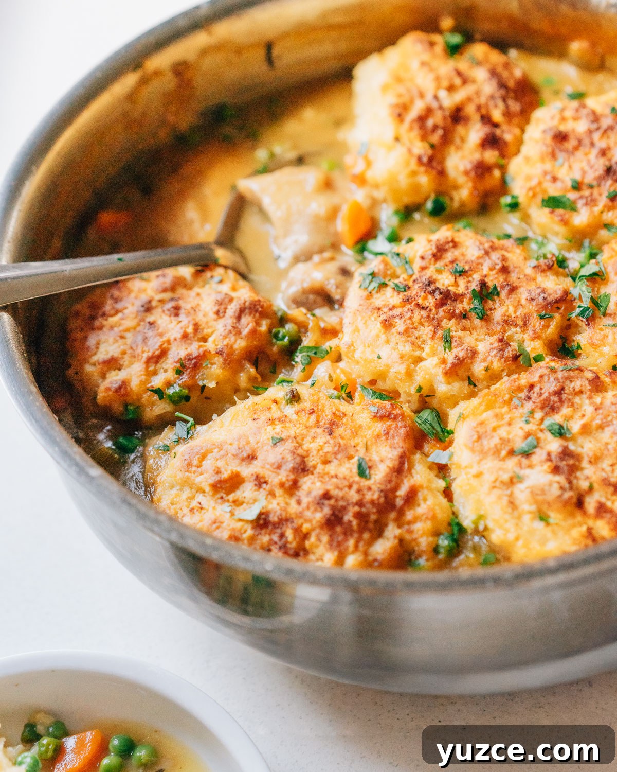 Chicken pot pie with biscuit topping