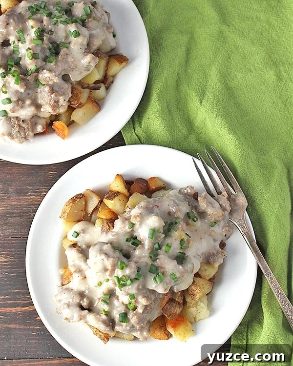 This Paleo Whole30 Sausage Gravy is so easy to make and packed with flavor. Creamy, thick, and so delicious! A classic made gluten free and dairy free and just as good! Paleo Whole30 Sausage Gravy