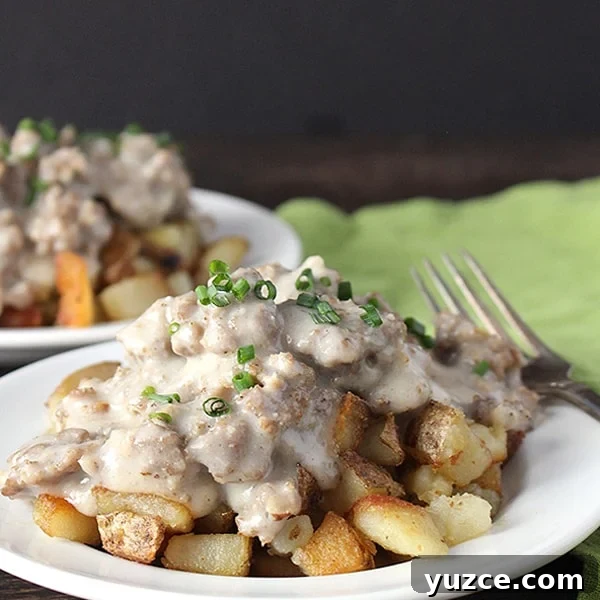 This Paleo Whole30 Sausage Gravy is so easy to make and packed with flavor. Creamy, thick, and so delicious! A classic made gluten free and dairy free and just as good! Paleo Whole30 Sausage Gravy