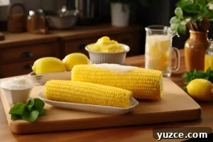 Homemade Sweet Corn Recipe: Tender, Flavorful Results 3 Sweet Corn on Plate table with glass lemonade