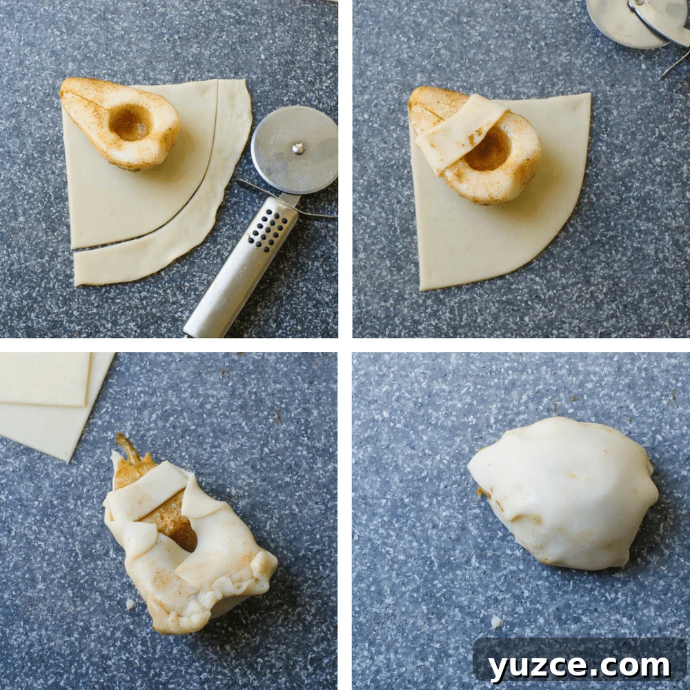 Warm Autumn-Spiced Baked Pears with Maple Glaze 4 wrapping quick pear dessert in pastry. Each one resembles mini pear pies.