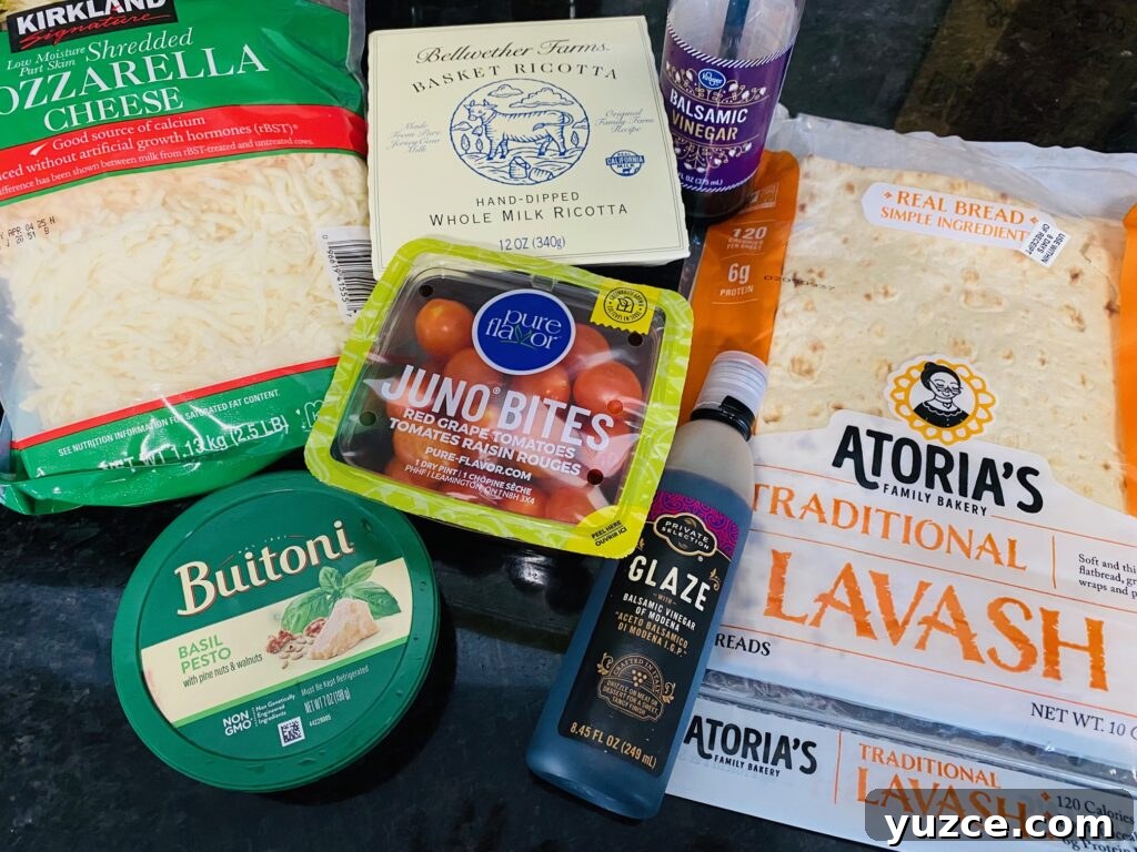 ingredients for Blackstone Caprese Lavash Flatbreads