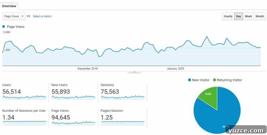 Food Blog Traffic and Revenue Report — Q1 Year 2 3 Screenshot of Google Analytics 1st Quarter Year 2