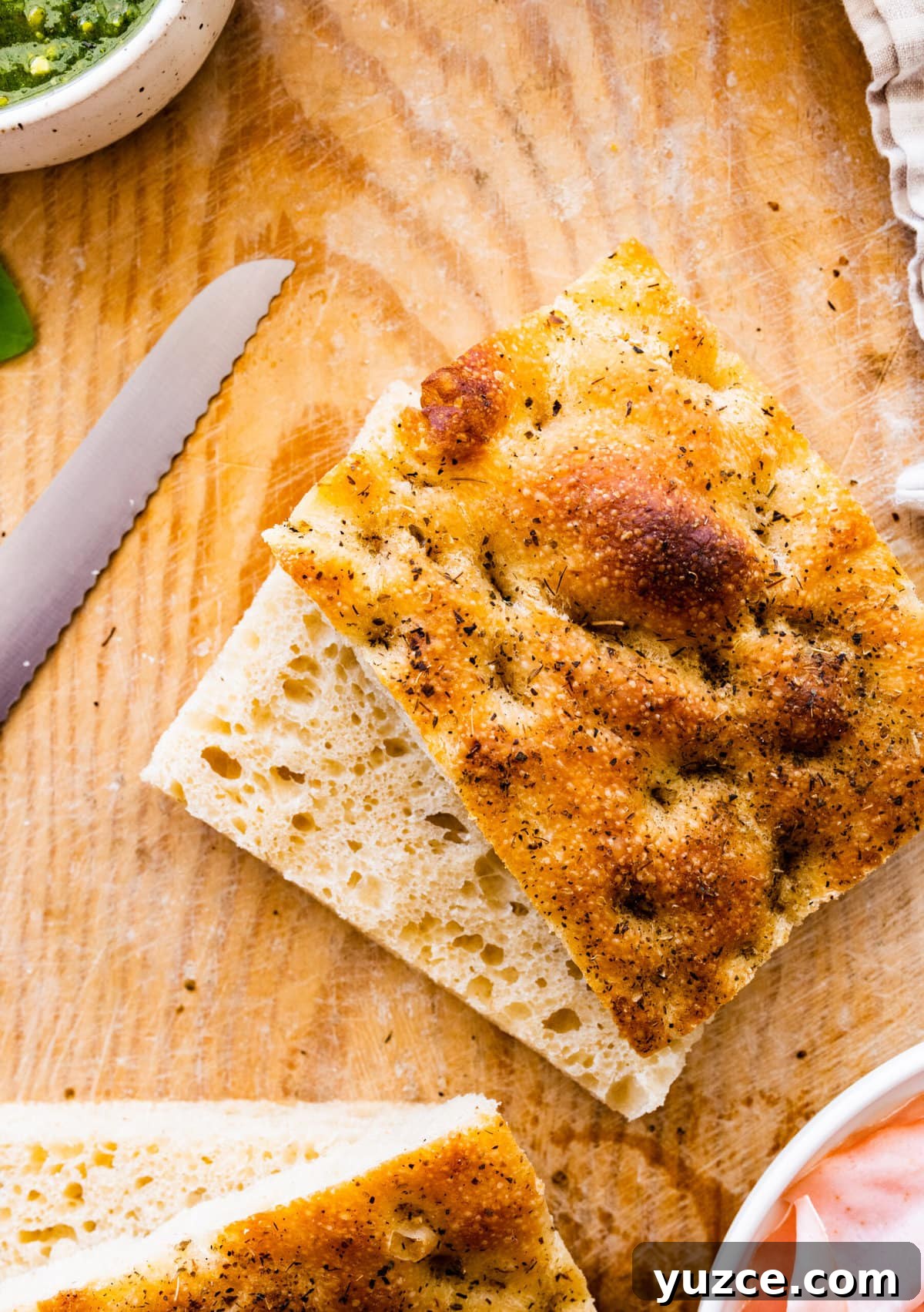 Classic Italian Mortadella Sandwich Recipe — Quick Lunch Idea 7 How to make Mortadella Sandwich Recipe with Pistachio Pesto and Burrata (step-by-step): slicing the focaccia.