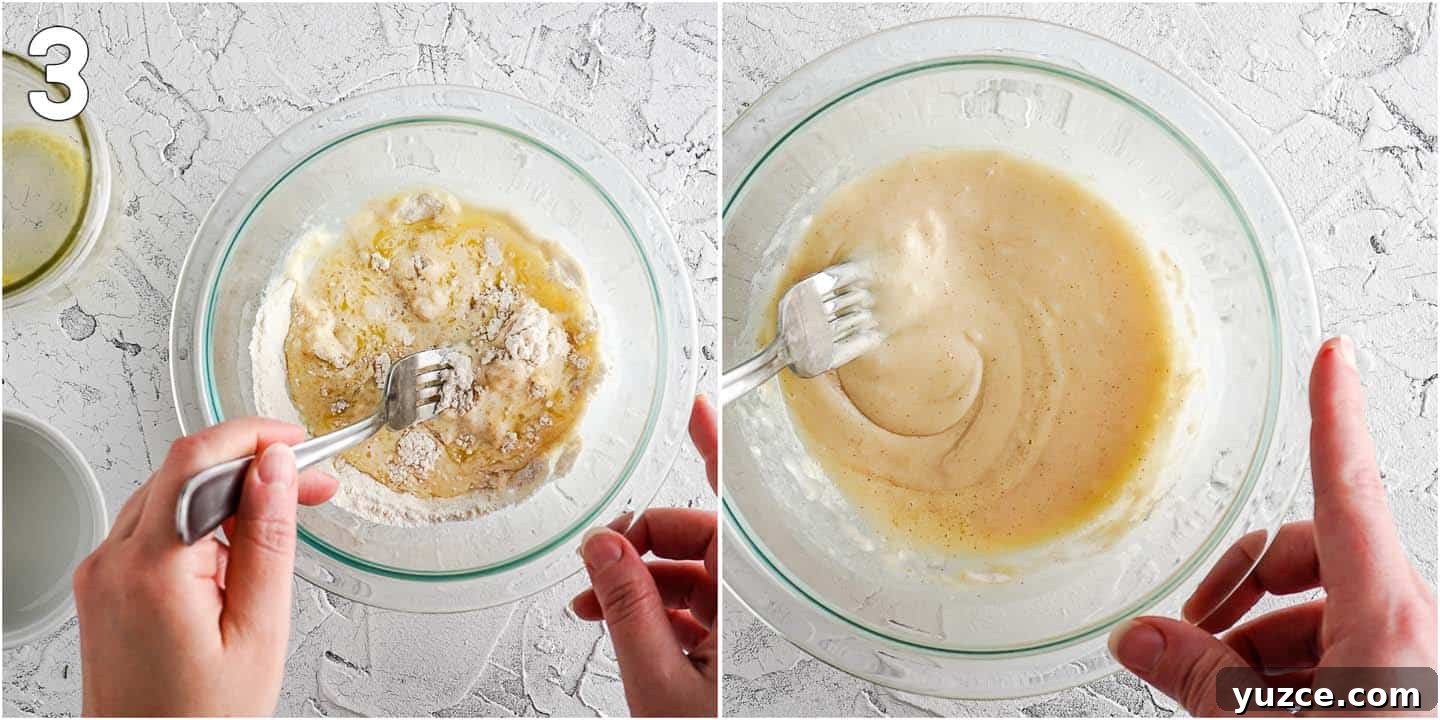Warm Apple Cinnamon Mug Cake Recipe for One 5 Collage of 2 images of bowl with batter being mixed with a fork
