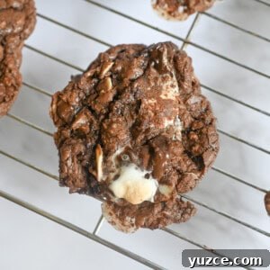Decadent Rocky Road Cookies with Chocolate, Nuts & Marshmallows 13 rocky road cookie on a baking rack.