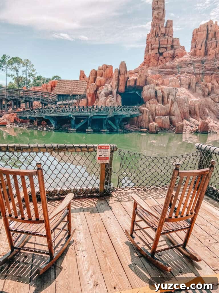 Explore Tom Sawyer Island: Attractions, Map & Tips 3 Tom Sawyer Island dock view of Big Thunder Mountain.