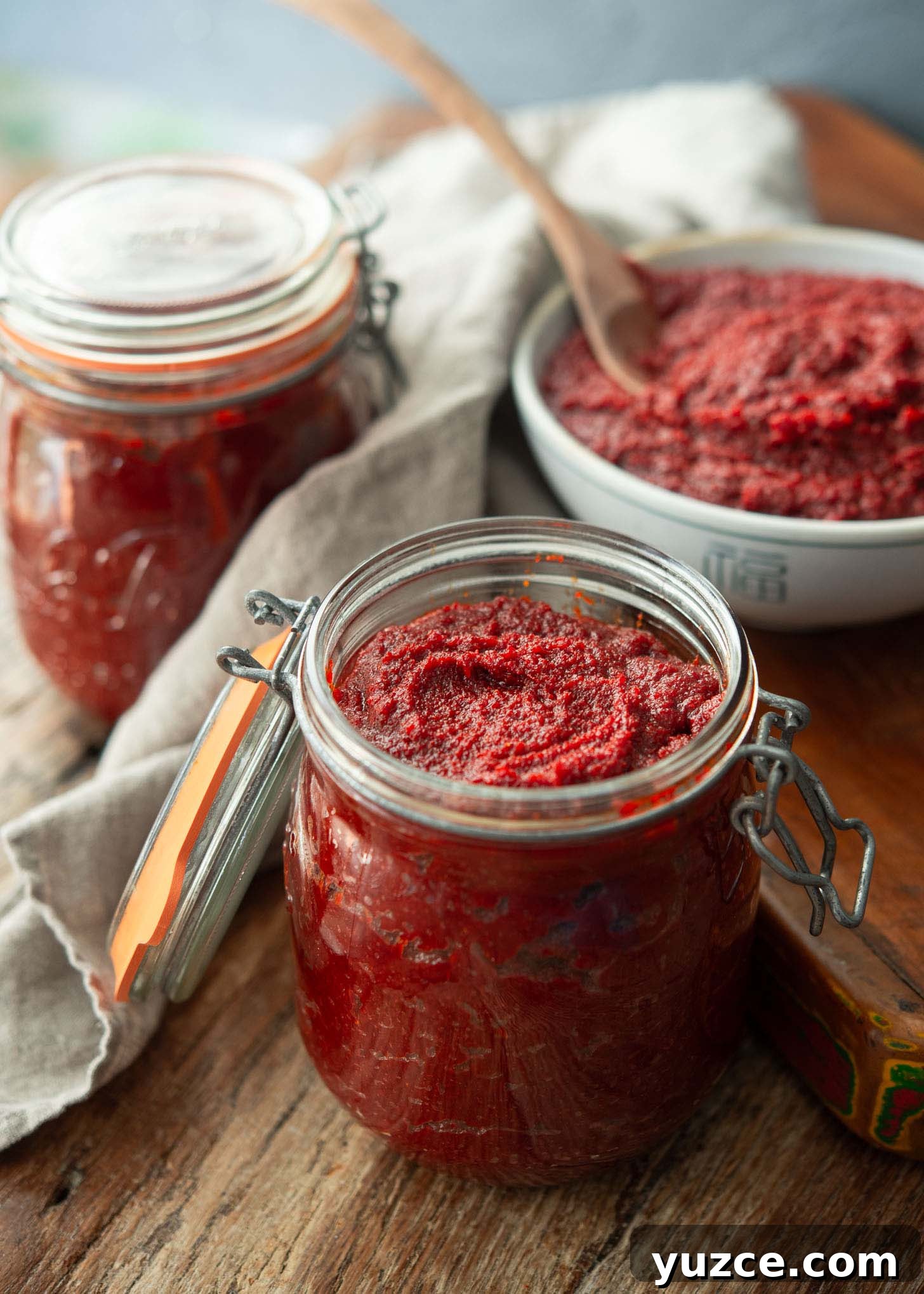 Quick 10-Minute Homemade Gochujang Recipe 13 Homemade gochujang stored in glass jars.