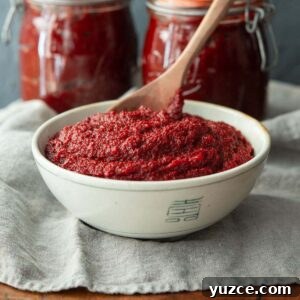 A bowl of homemade gochujang (Korean chili paste).