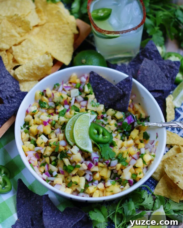 fresh pineapple salsa is a wonderful appetizer dip or topping for grilled chicken and fish.