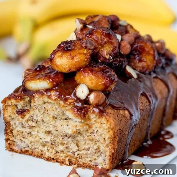 Banana bread with caramelized bananas.