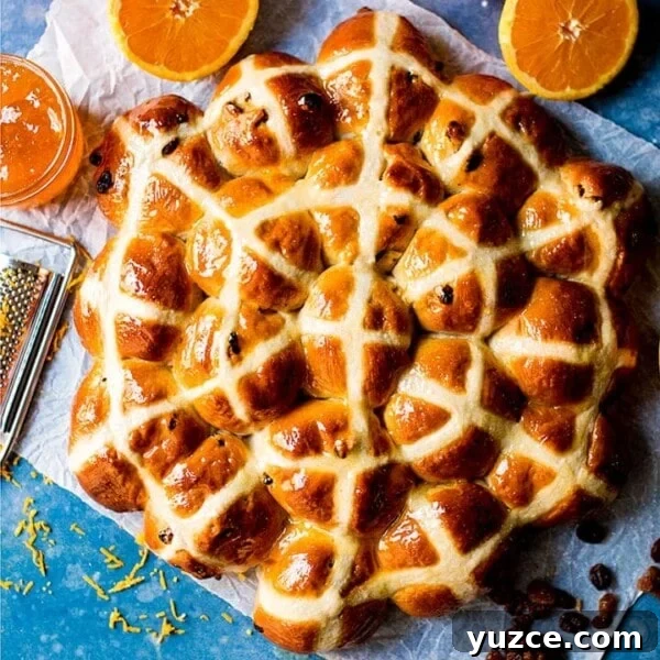 Hot cross buns on a blue background.