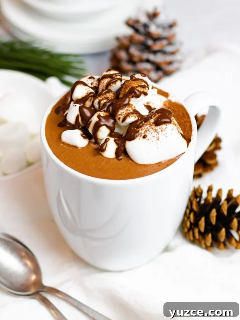 Decadent Homemade Hot Chocolate Recipe — Rich, Creamy & Velvety 2 creamy homemade hot chocolate with marshmallows and chocolate syrup