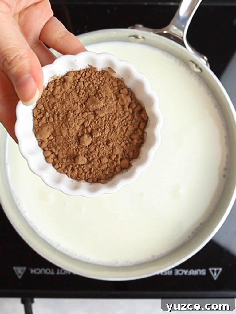 Decadent Homemade Hot Chocolate Recipe — Rich, Creamy & Velvety 11 cocoa powder with a pot of milk