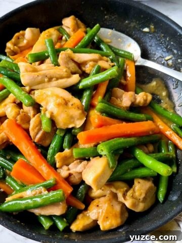 Chicken stir fry in a pan