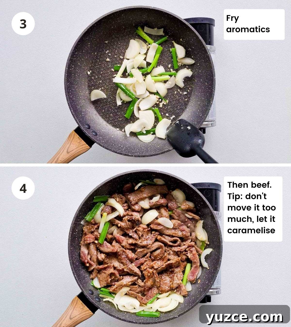 Beef Noodle Stir-Fry with Garlic and Sesame Sauce 7 Step by step cooking instructions collage part 2