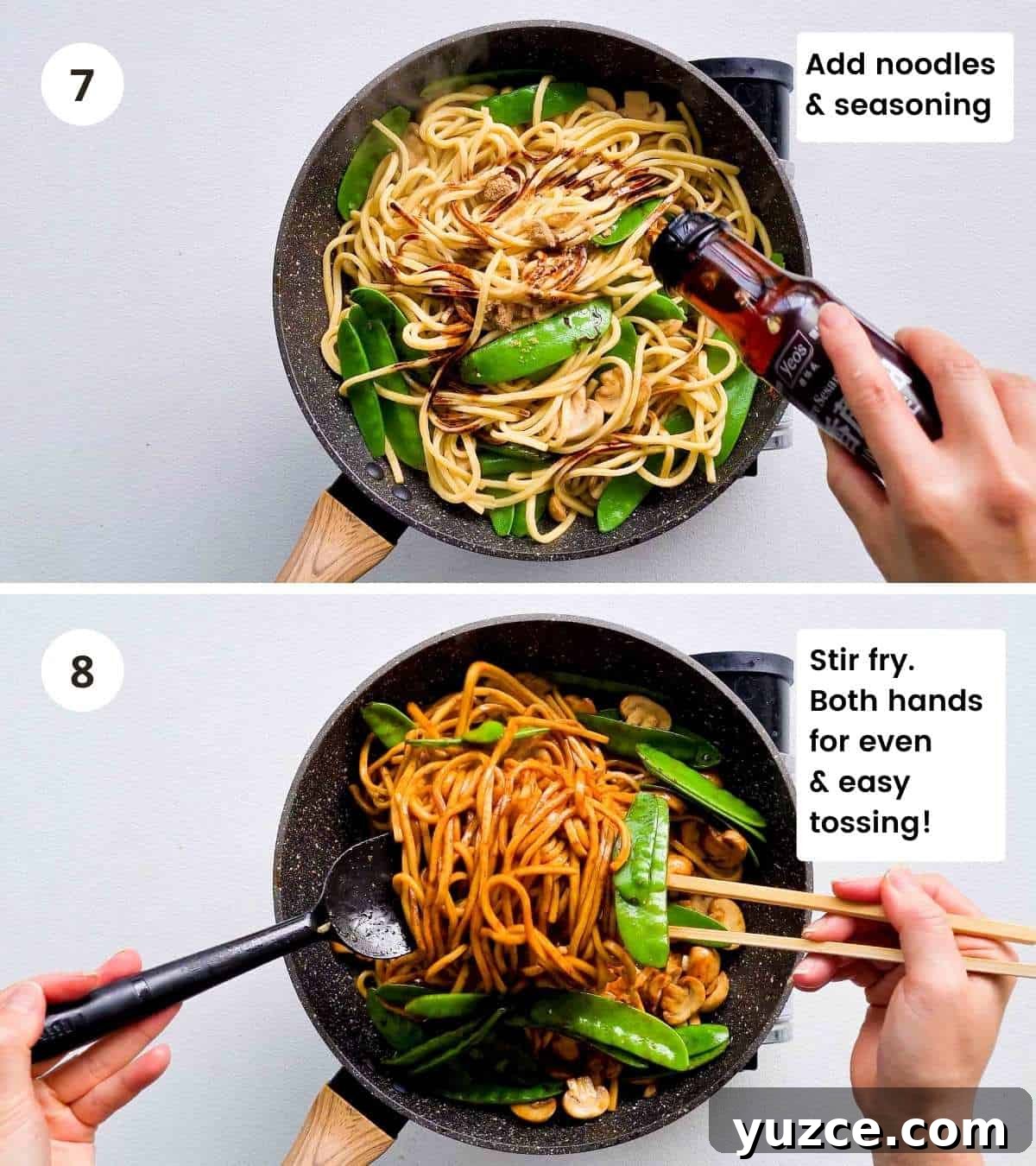 Beef Noodle Stir-Fry with Garlic and Sesame Sauce 9 Step by step cooking instructions collage part 4