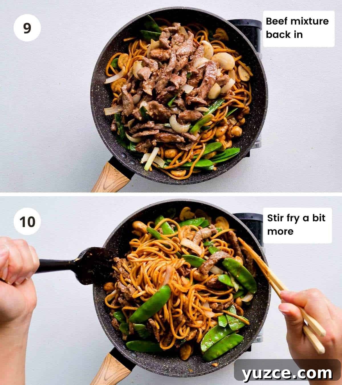 Beef Noodle Stir-Fry with Garlic and Sesame Sauce 10 Step by step cooking instructions collage part 5