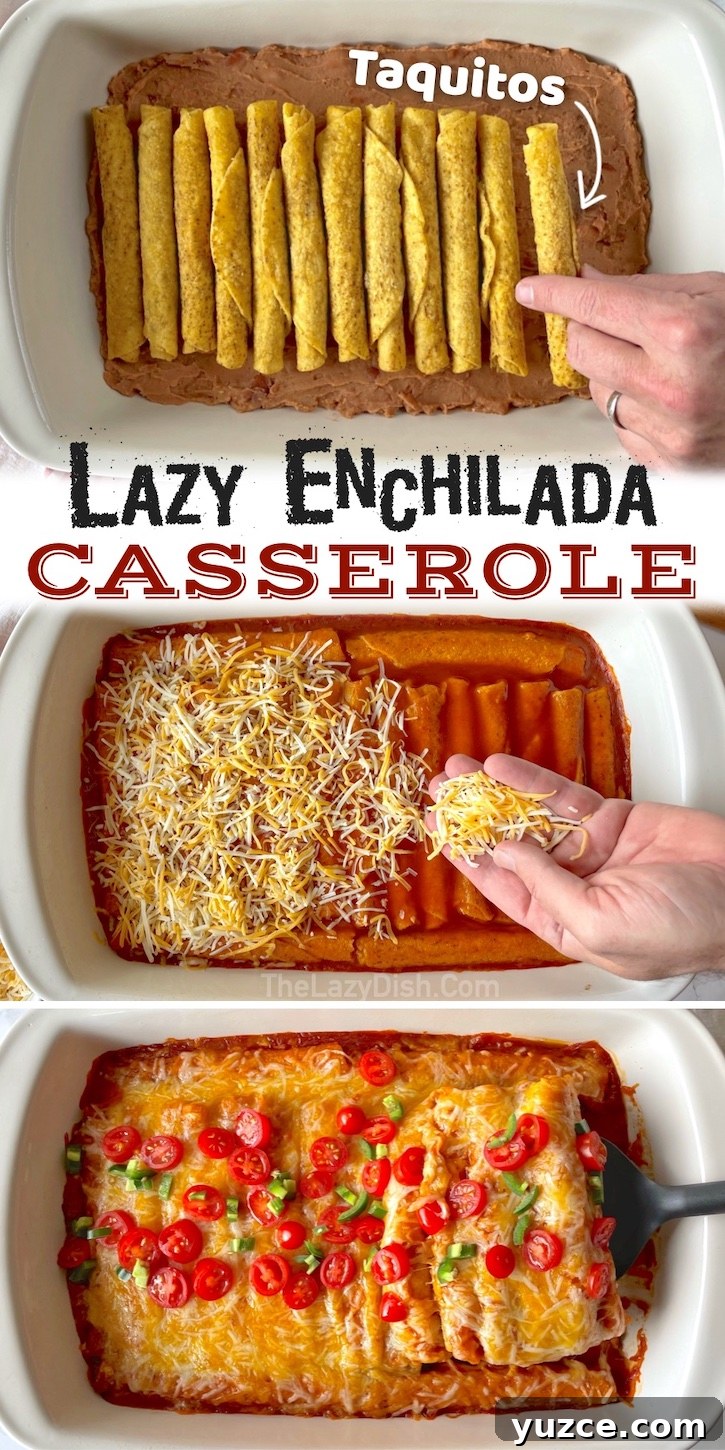 Quick Frozen Taquito Enchiladas: 30-Minute Weeknight Recipe 14 Frozen Taquito Enchilada Bake | Are you looking for easy dinner recipes? This delicious casserole is my family's favorite meal! It's quick, cheap, yummy, and only requires one dish! It's great for busy parents on a budget with hungry kids to feed. It makes enough for a large family, but is yummy leftover, so you can get several meals out of it. Add this lazy day dinner to your weekly meal plan and thank me later!