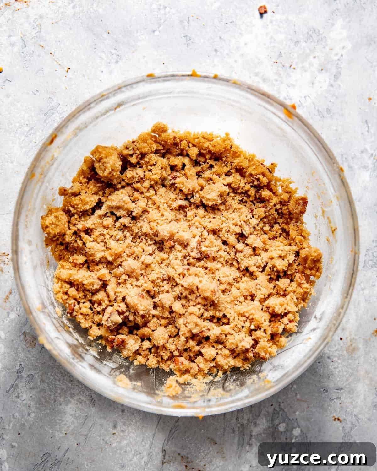 pecan streusel mixed together in a bowl.