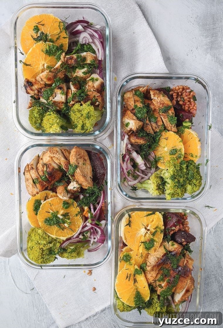 chicken with broccoli, beets and farro salad