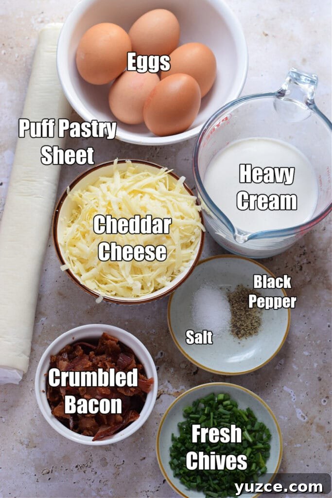 Flaky Puff Pastry Breakfast Quiche with Spinach and Cheese 5 Ingredients to make puff pastry breakfast quiche.