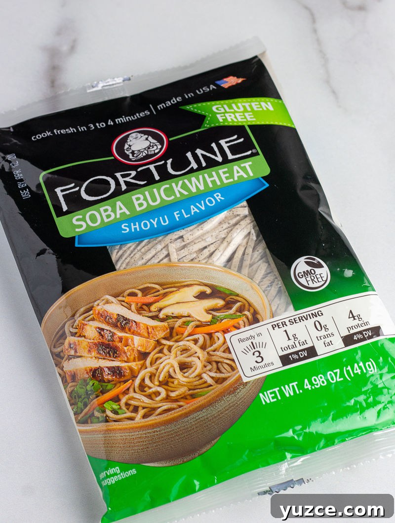Crispy Egg Roll Soba Noodle Bowl with Sesame Ginger Sauce 5 Fortune brand gluten-free soba buckwheat noodles
