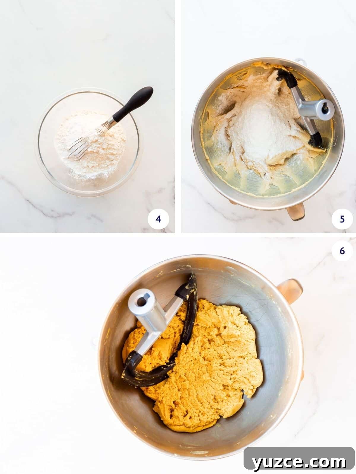 Classic Peanut Butter Cookies Made with Natural Peanut Butter 7 Whisking dry ingredients separately before adding to the mixer bowl to make peanut butter cookie dough.