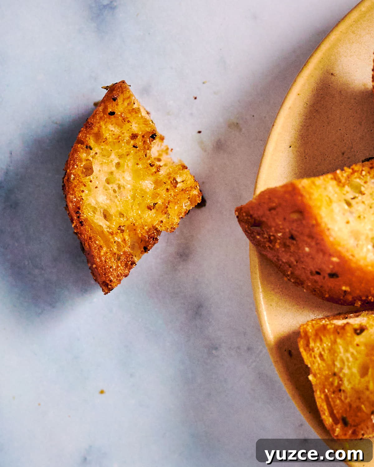 Crispy Air Fryer Crouton Recipe for Salad and Soup 15 Homemade crouton made with baguette bread.