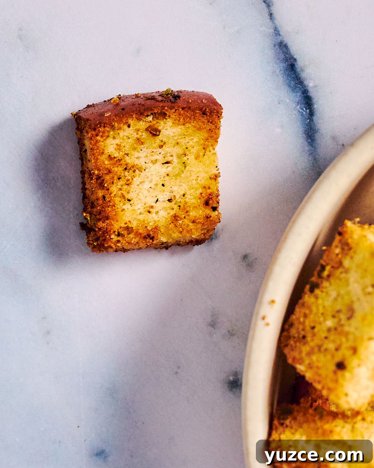 Crispy Air Fryer Crouton Recipe for Salad and Soup 17 Seasoned air fryer croutons made from white sandwich bread.