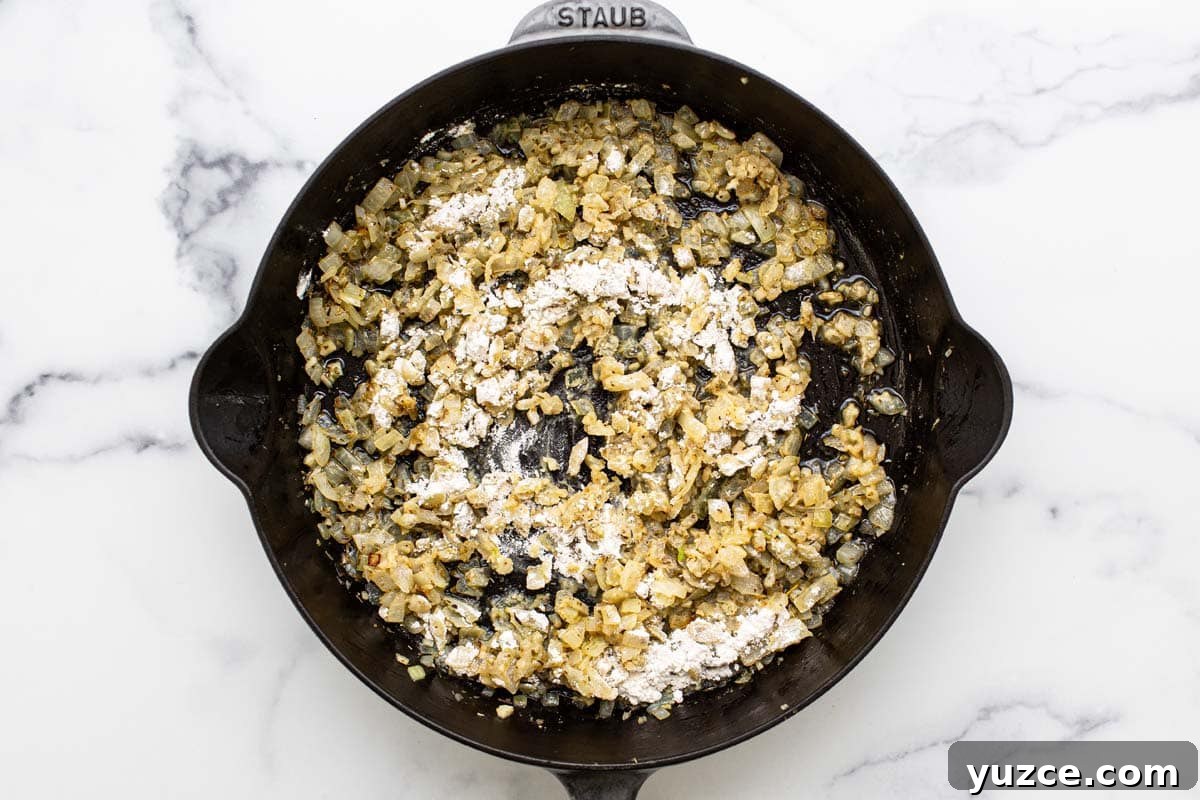 Flour added to sauteed veggies in butter. 