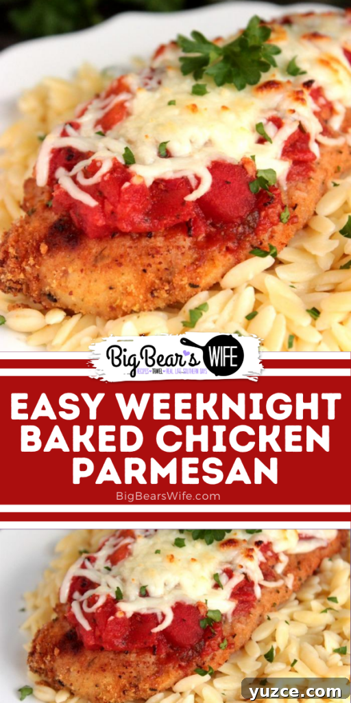 Weeknight Baked Chicken Parmesan Recipe for Busy Evenings 10 This Easy Weeknight Baked Chicken Parmesan is the kind of dinner recipe that you're going to want to have in your back pocket for weeknights that require minimal energy and dinner on the table at a reasonable hour.