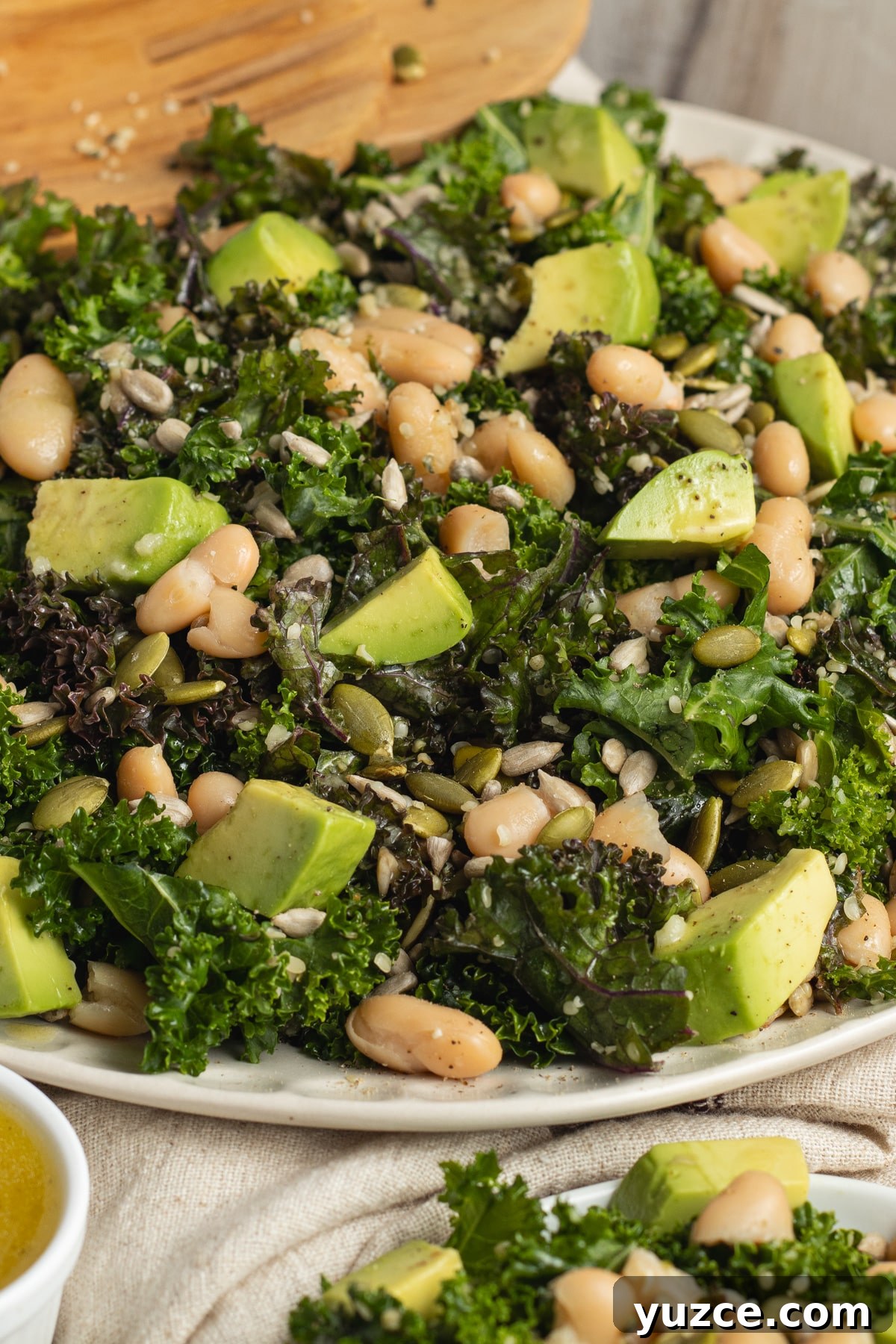 This is a picture close up of the kale white bean salad.