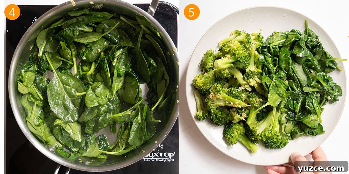Vegetable Stromboli Recipe: Flavorful Homemade Stromboli Guide 5 Sauteed spinach and a plate of broccoli and spinach.