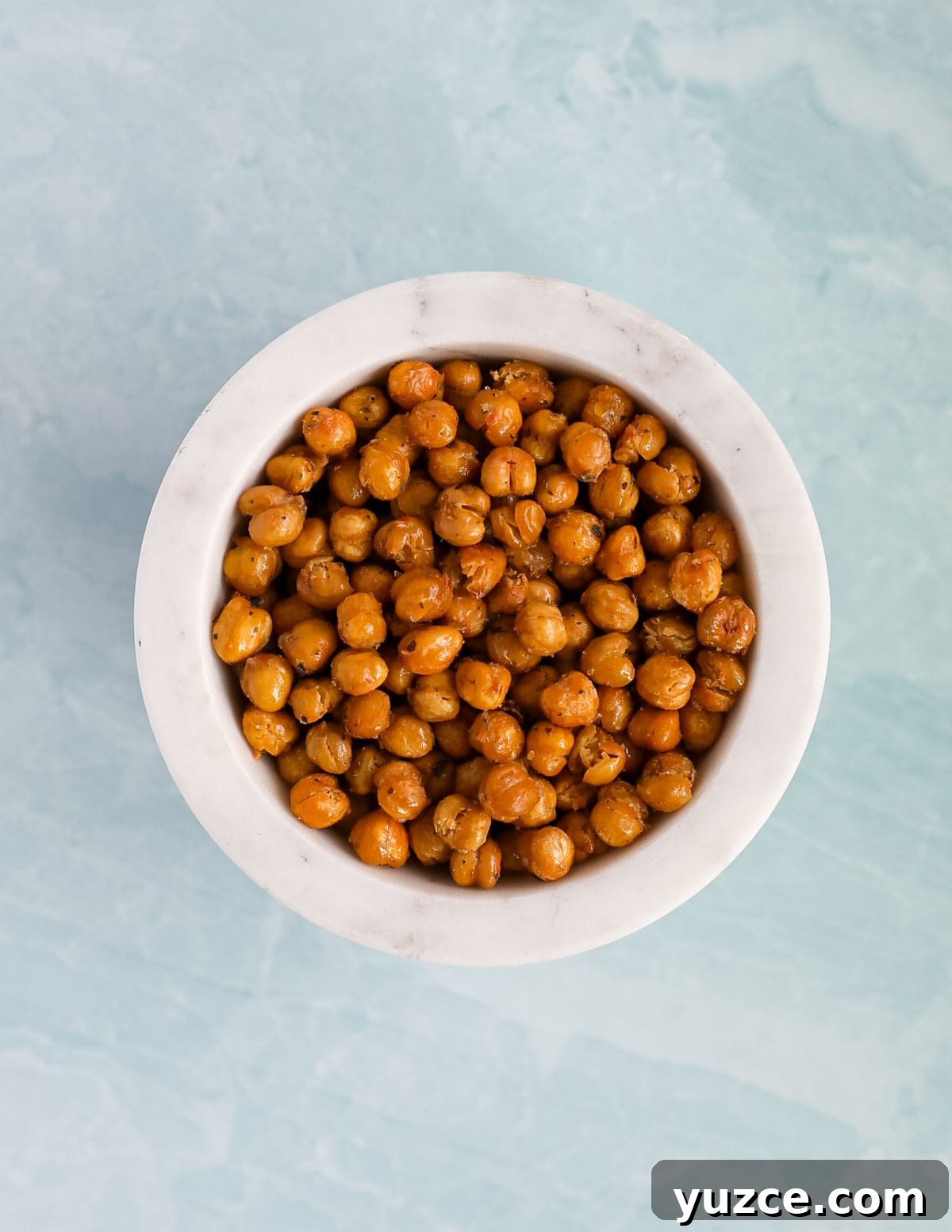 Roasted chickpeas in a white bowl