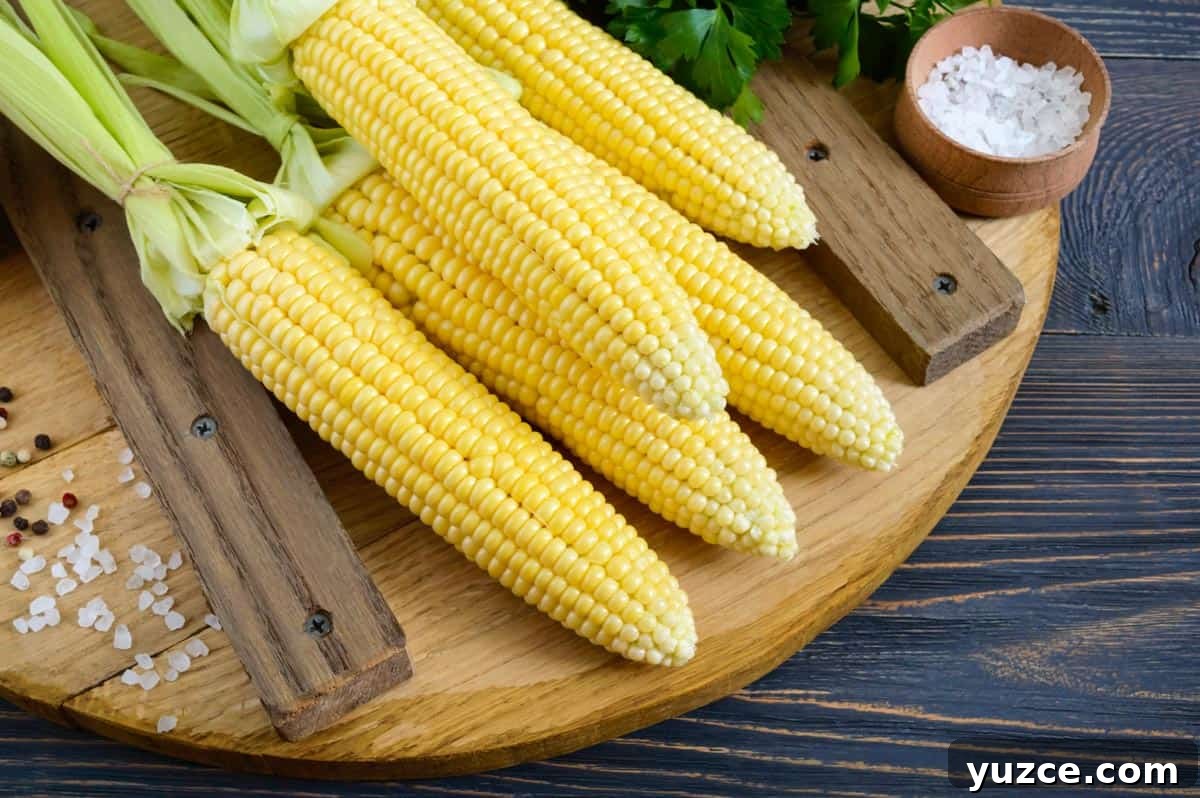 Smoky Butter-Grilled Corn on the Cob: Juicy Summer Side Recipe 11 Corn on wood board with husks tied back