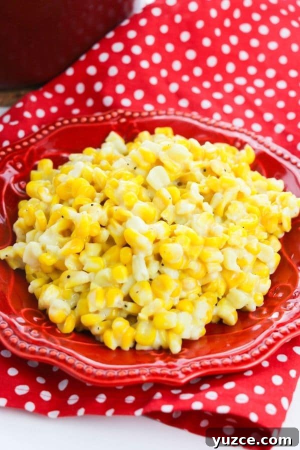 Creamy Homemade Corn Recipe: Simple Southern-Style Side Dish 6 homemade creamed corn on a red plate